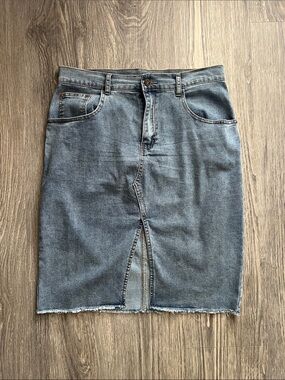 Happily Grey Classic Blue Denim Pencil Skirt with Front Slit Size 13